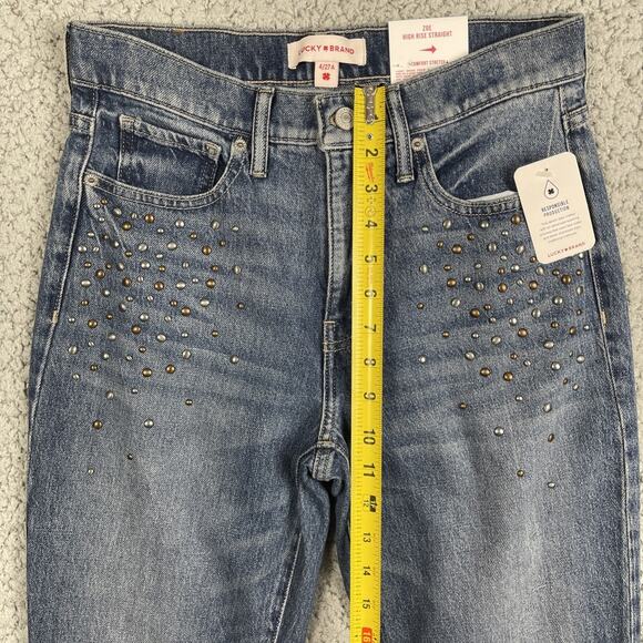 Lucky Brand Zoe High Rise Straight Leg Ankle Jeans Studded 4/27 NEW $149 MSRP - Picture 6 of 9
